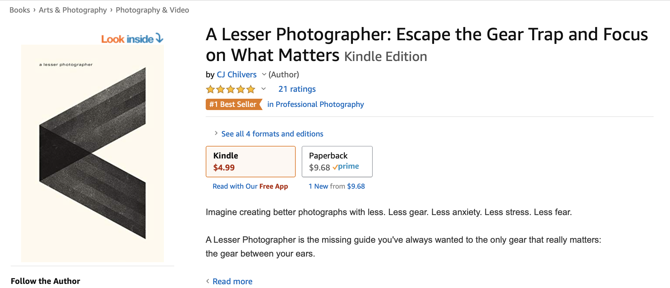 Thank you for making A Lesser Photographer a bestseller at Amazon for an entire year!! Please leave a review if the book made an impact for you!